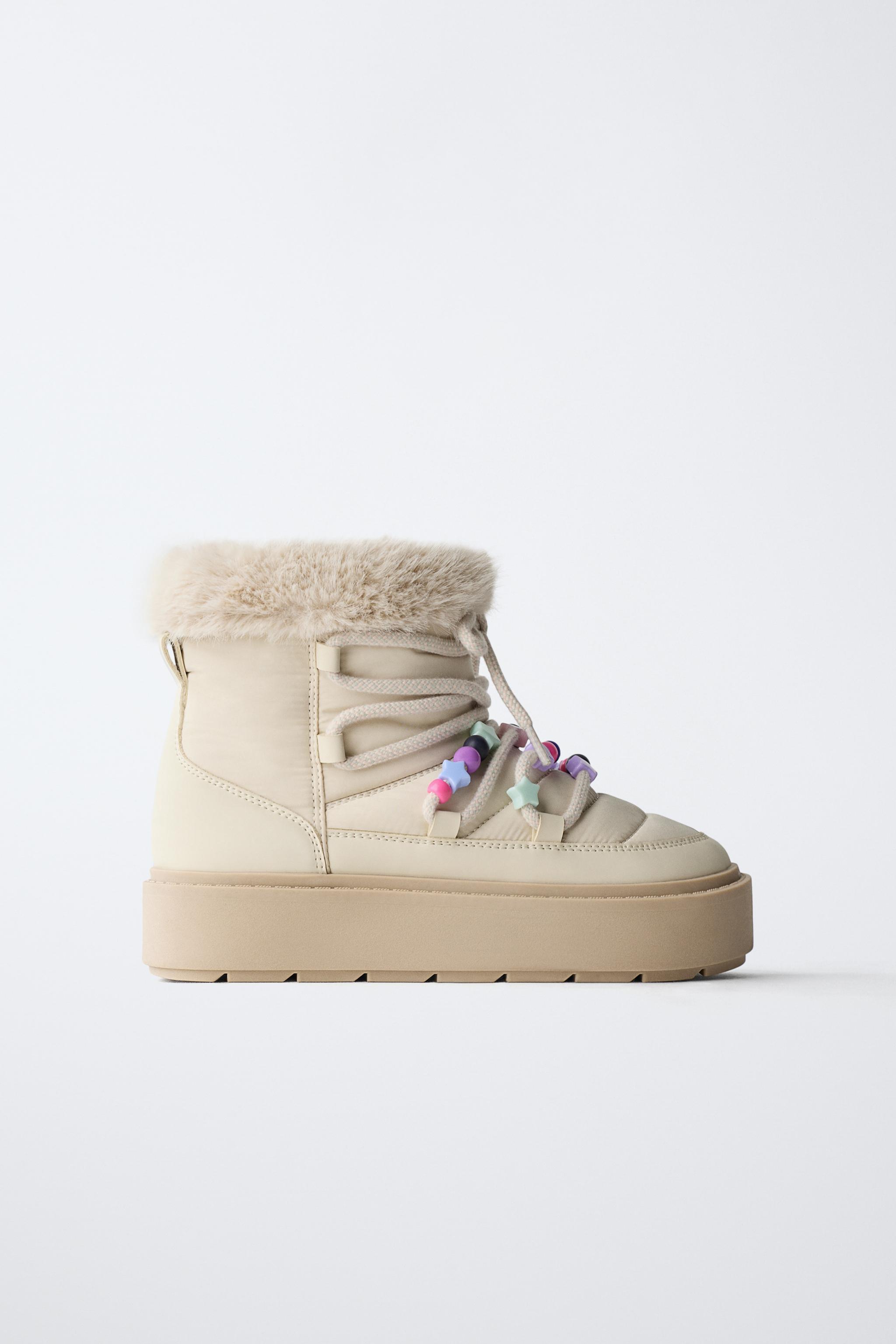 BEADED FAUX FUR ANKLE BOOTS